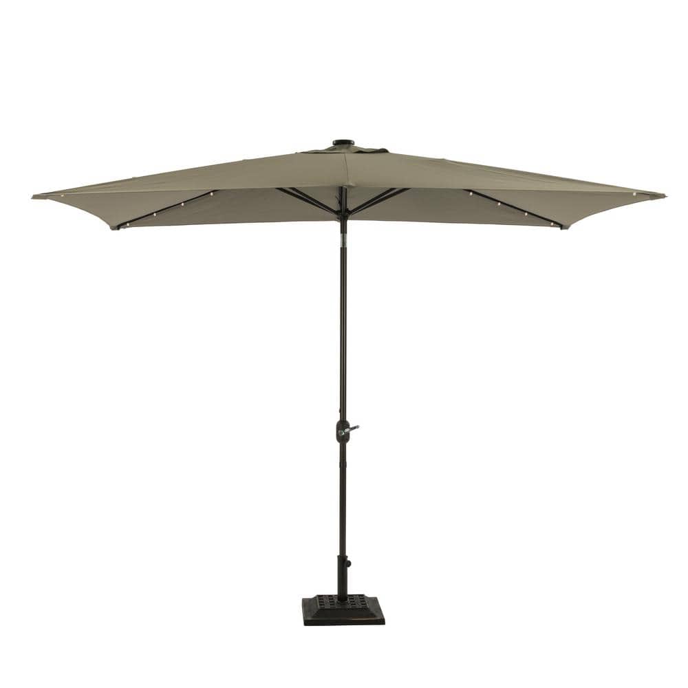 6.5 ft. x 10 ft. Rectangular Steel Solar Patio Umbrella in Gray