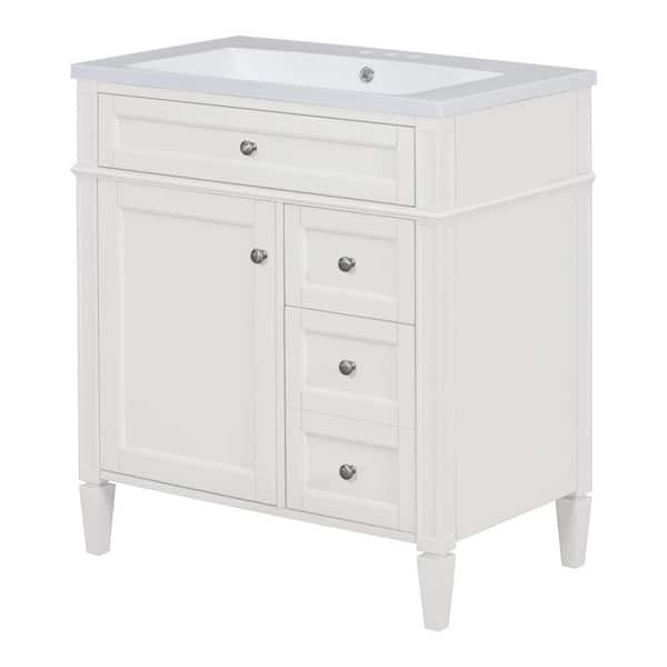 30 in. W x 18 in. D x 33 in. H Bath Vanity Bathroom Storage Cabinet with Top Single Sink and Tip-out Drawer in White