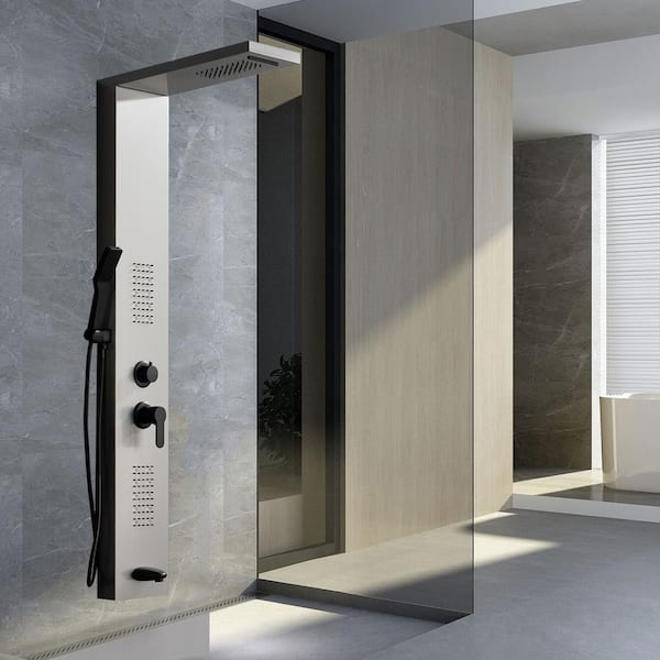 4-in-1, 2-Jet Shower Panel Tower System with Led Rainfall Waterfall Shower Head, and Massage Body Jets in Black Nickel