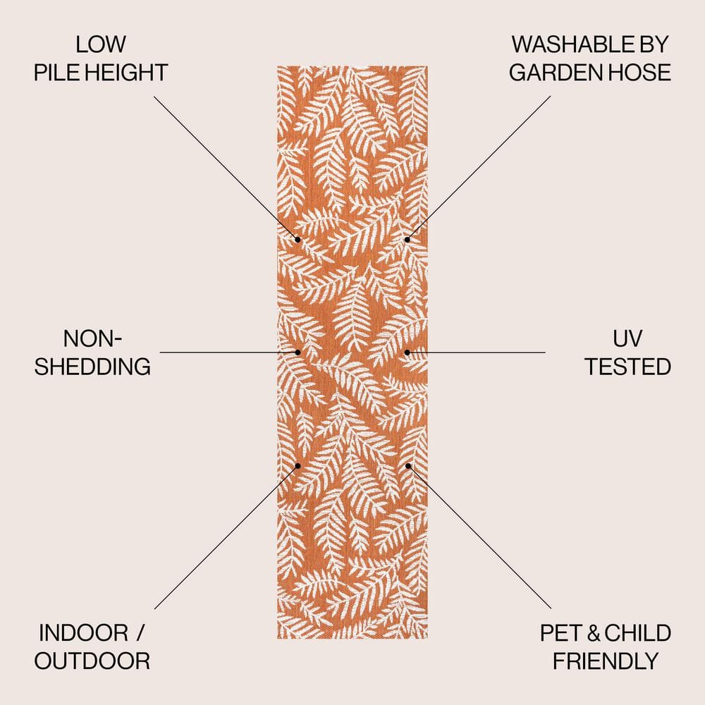 JONATHAN  Y Santa Monica Nevis Palm Frond 2 x 10 (ft) Loomed Polypropylene Orange/Cream Rectangular Indoor/Outdoor Floral/Botanical Coastal Runner rug