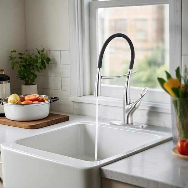 19.9 in. H Single Handle Pull-Down Sprayer Kitchen Faucet Included Deckplate in Brushed Nickel