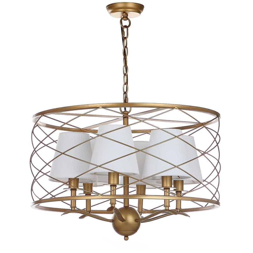 Thea Gold LED Drum Pendant Lamp with White Shades