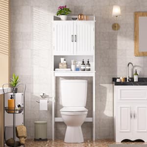 21.7 in. W x 66.9 in. H x 7.1 in. D White Bathroom Over-the-Toilet Storage with Adjustable Shelf and Doors