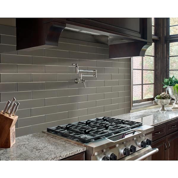 Champagne 4 in. x 12 in. Beveled Glass Subway Wall Tile (5 sq. ft./Case)