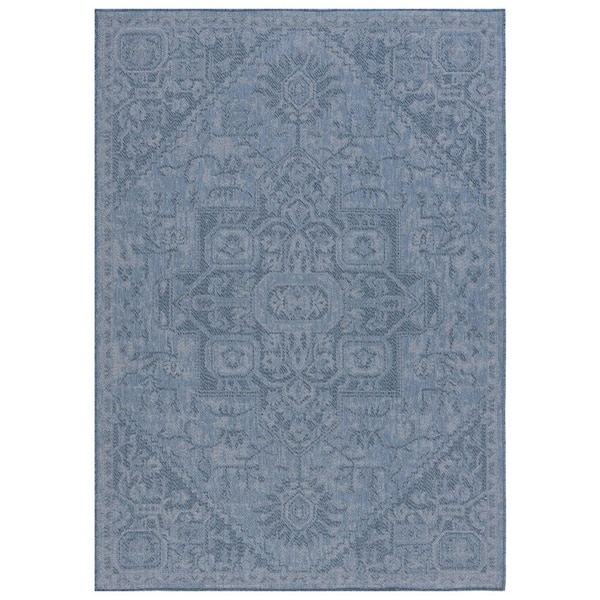 Bermuda Navy 8 ft. x 10 ft. Border Ornate Indoor/Outdoor Area Rug