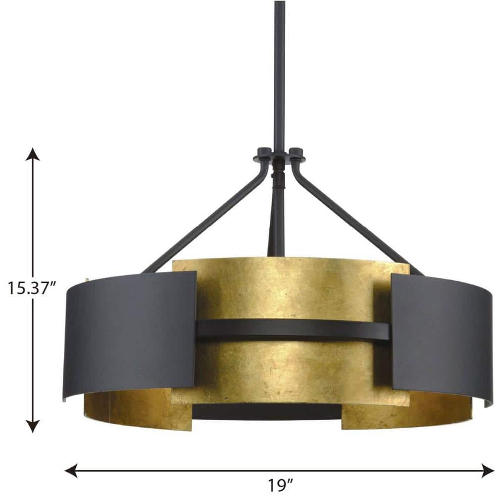 Gold and Black Drum 3-Light Semi-Flush Mount Ceiling Light