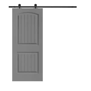 Elegant Series 36 in. x 80 in. Light Gray Stained Composite MDF 2 Panel Camber Top Sliding Barn Door with Hardware Kit