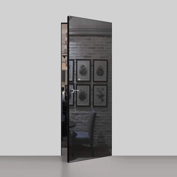 28 in. x 80 in. Unassembled Left-Hand/Outswing Solid Core Graphite Flush Mount Hidden Door with Silver Hinge Finish