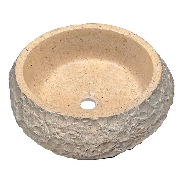 ANZZI Desert Ash Round Natural Stone Vessel Sink in Classic Cream Marble