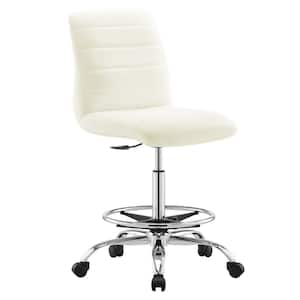 Ripple Armless Faux Leather Adjustable Height Drafting Chair in Silver White