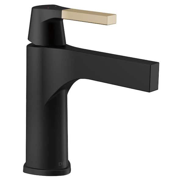 Delta Zura Single-Handle Single-Hole Bathroom Faucet in Matte Black and Champagne Bronze
