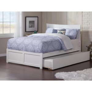 Metro White Full Platform Bed with Flat Panel Foot Board and Twin Size Urban Trundle Bed