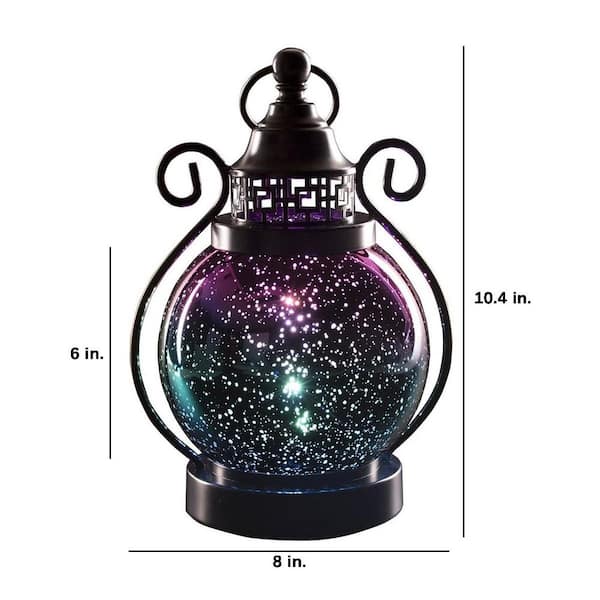 10.4 in. x 8 in. Purple Glass Moroccan Lantern with LED Candle