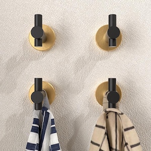 NestPro 4-Pieces Wall Mounted J-Hook Round Bathroom Robe/Towel Hook in Black Gold