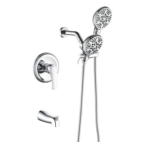 1.8 GPM Single Handle Shower Faucet with 7-Spray Modes Shower Tub Kit Chrome Polished (Pressure Balance Valve Included)