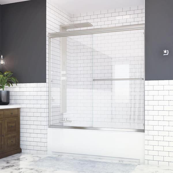 Holcam Distinctive 58 in. x 55.5 in. Frameless Sliding Bathtub Door in Brushed Nickel