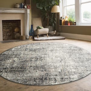 Gray 5 ft. Round Livigno 1241 Transitional Striated Area Rug