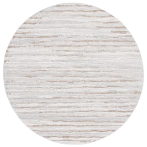 Lagoon Gray/Beige 7 ft. x 7 ft. Striped Distressed Round Area Rug