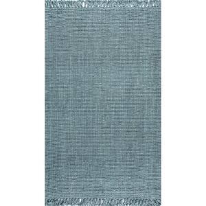 Pata Hand Woven Chunky Jute with Fringe Light Blue/Gray 10 ft. x 14 ft. Area Rug