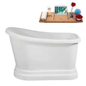 51 in. x 28 in. Acrylic Freestanding Soaking Bathtub in Glossy White With Glossy White Drain, Bamboo Tray