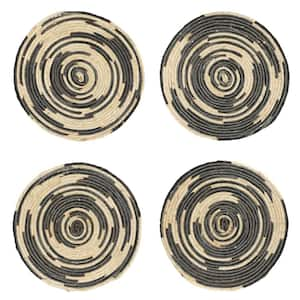 14 in. Black Corn Husk Wicker Placemat (4-Piece)