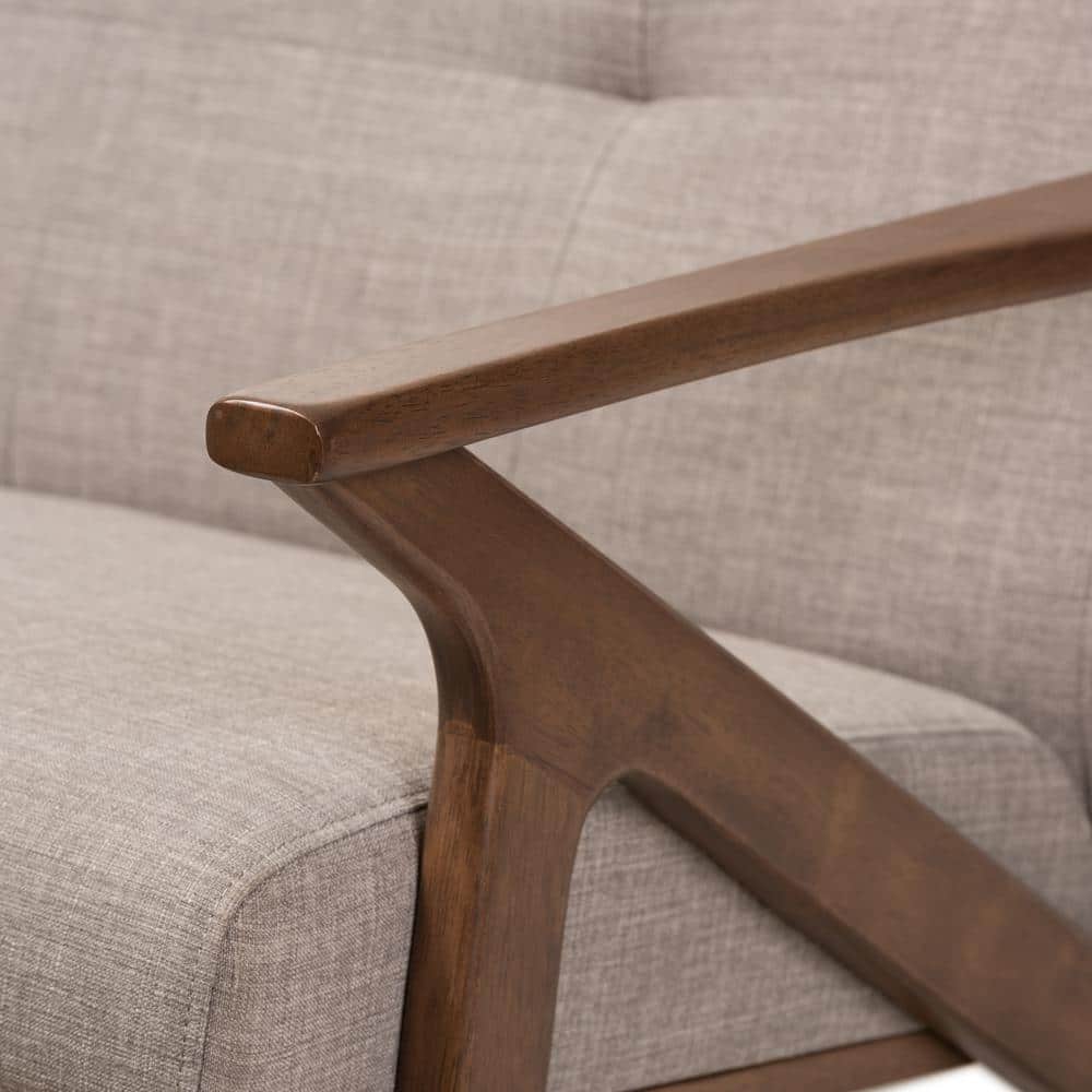 Bianca Light Gray Faux Leather Tufted Loveseat with Walnut Wood Frame