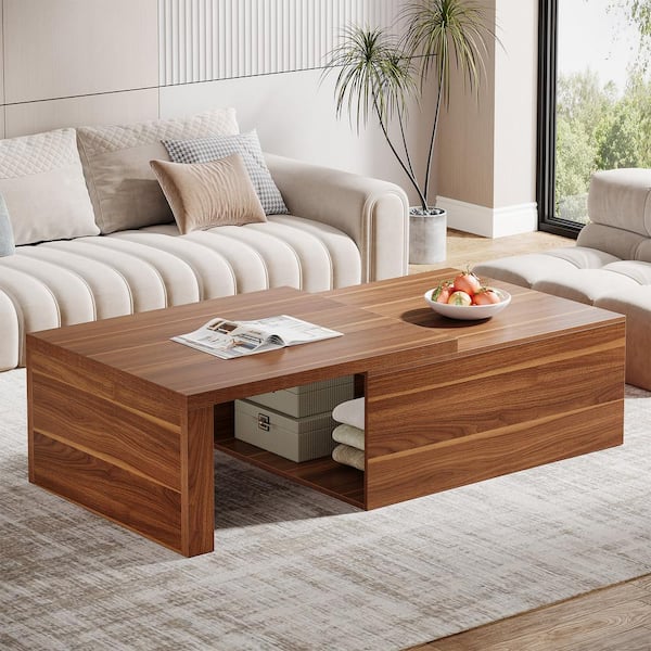 BYBLIGHT Kerlin 70 in. Brown Rectangle Engineered Wood Extendable Coffee Table with Storage