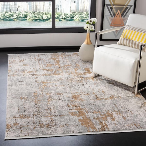 Shivan Gray/Gold Doormat 3 ft. x 5 ft. Geometric Area Rug