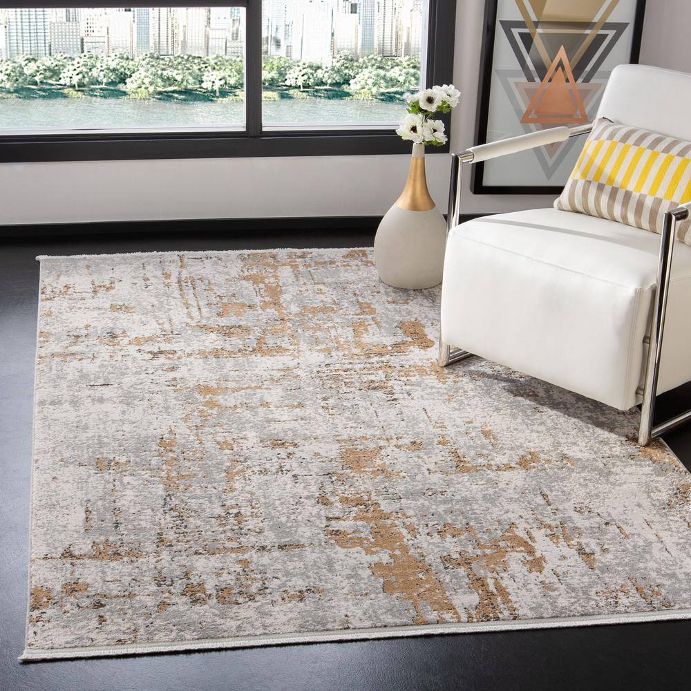 Handmade Gray Abstract Synthetic Area Rug 5'3" x 7'6"