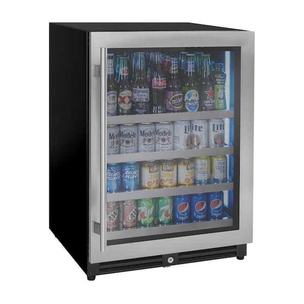 24 in. Single Zone 154-Cans Beverage Cooler in Stainless Steel with Right Hinge