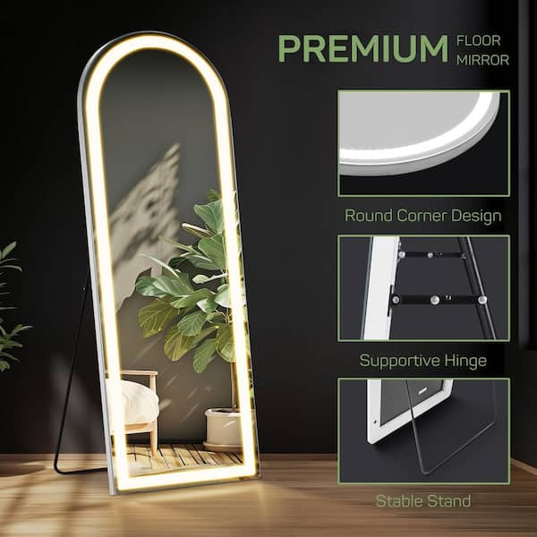 26 in. W x 71 in. H Arched Frameless Tilt Wall Bathroom Vanity Mirror in White