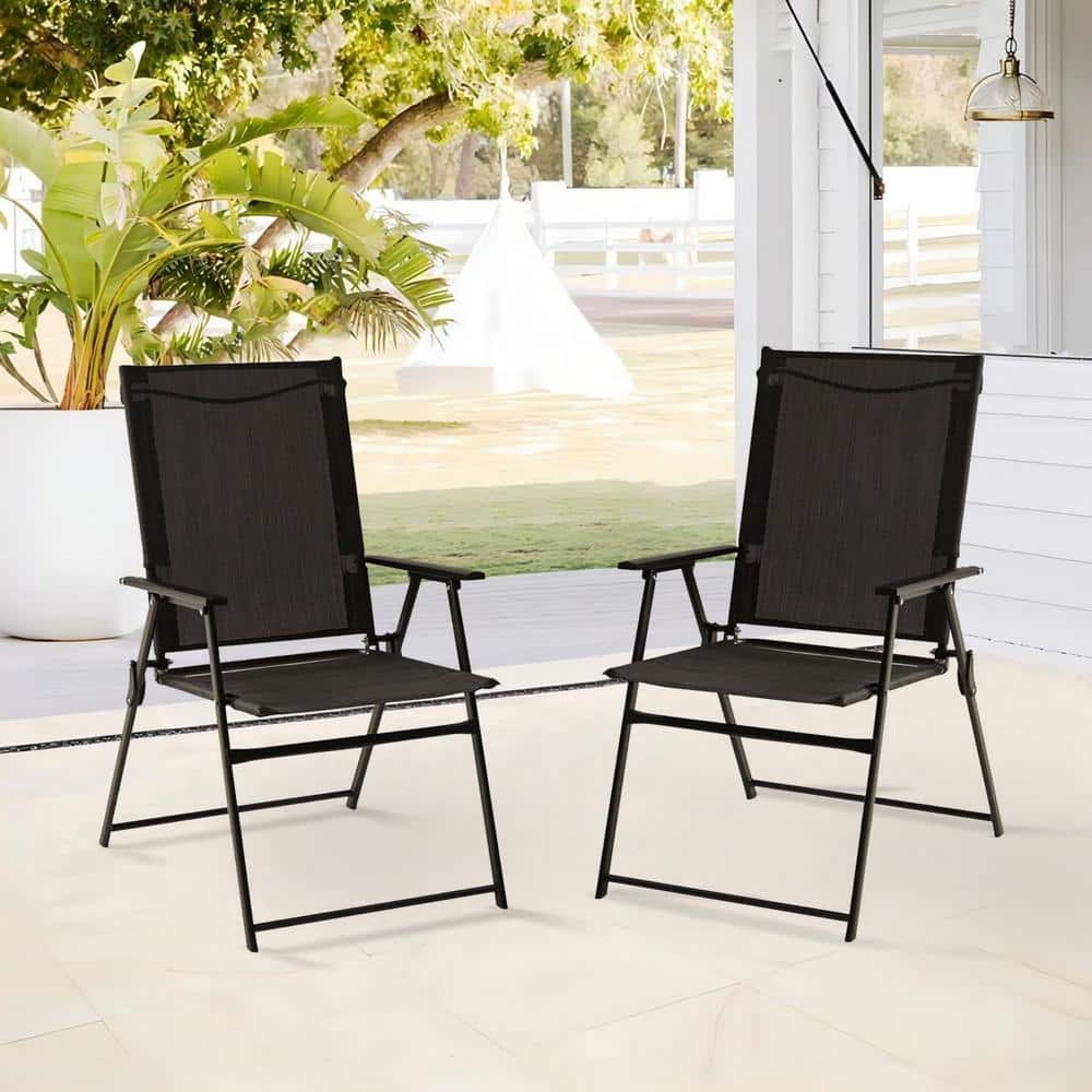2 Pieces Patio Folding Chairs, Outdoor Portable Dining Chairs