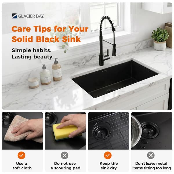 Glacier Bay 27 in. Undermount Single Bowl 18 Gauge Black Stainless