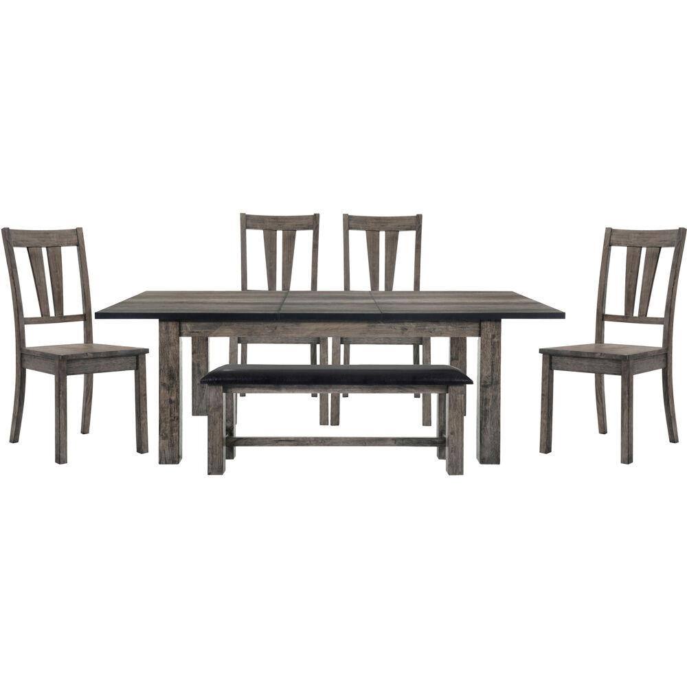 Hanover Bramble Hill 6Piece Weathered Gray Dining Set with Expandable Table, 4WoodSeat Side