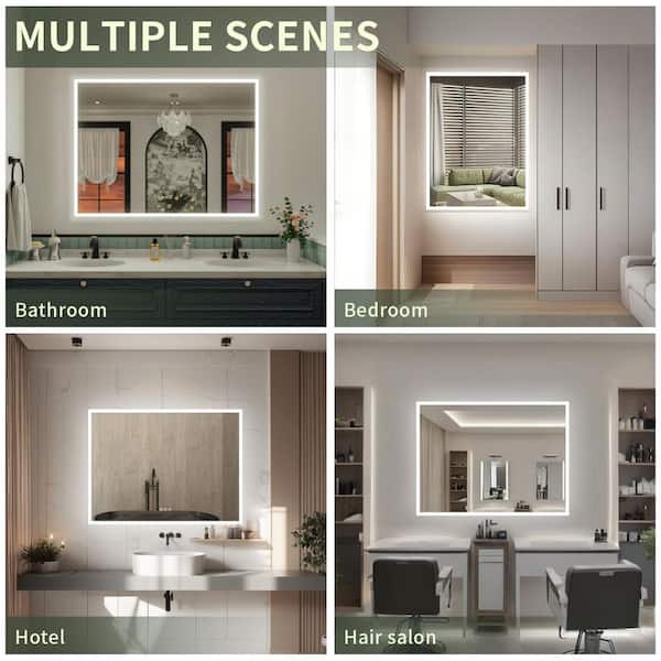 Solva 48 in. W x 36 in. H Rectangular Frameless LED Wall Bathroom Vanity Mirror with Sleek Silver Finish