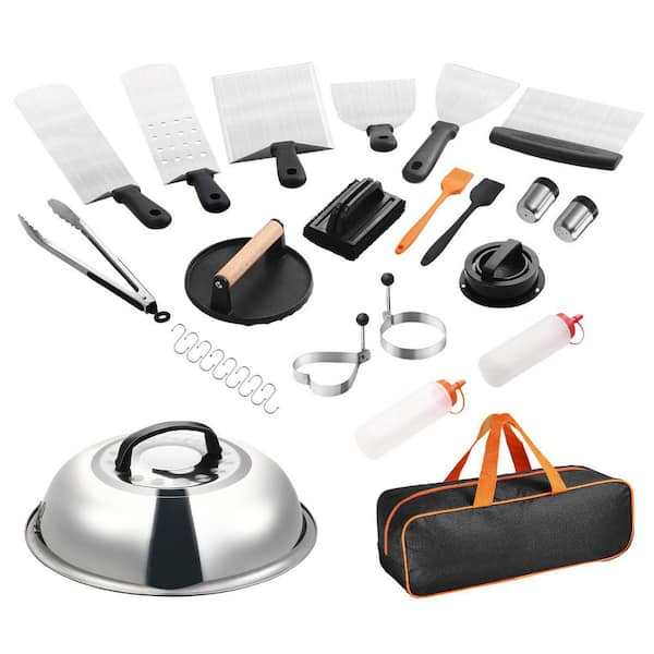 28 Pieces Stainless Steel Griddle Accessories Kit, Outdoor BBQ and Kitchen Grill Tool Set
