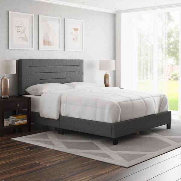 Cordoba Upholstered Linen Platform Bed, Queen, Black