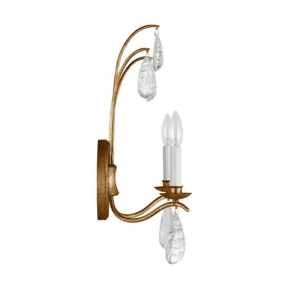 Antique Gild 2-Light Sconce with Crystal Drops