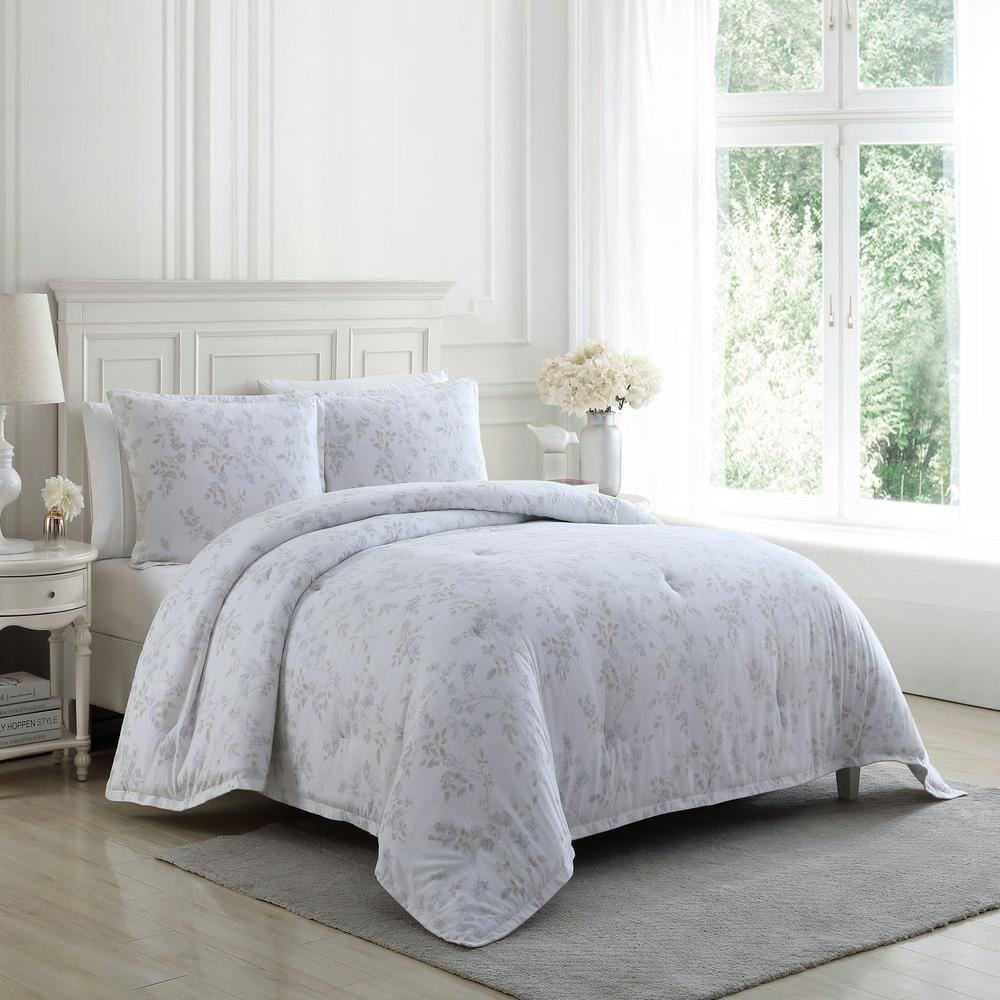 Laura Ashley Fawna 3Piece Brown Floral Cotton Flannel Full/Queen Comforter SetUSHSA51165246