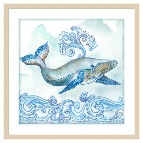 Amanti Art Boho Shells II Whale by Tre Sorelle Studios 25 in. W x 25 in. H. Wood Framed Wall Art Print Framed in Brown