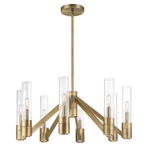 Rohe 8 Light Aged Brass Chandelier with Glass Shade