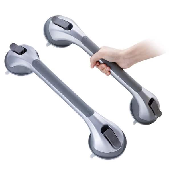 2 Pack 16.8 in. Shower Grab Bars for Elderly Safety, No Drilling Removable Handles with Suction Cups in Sliver