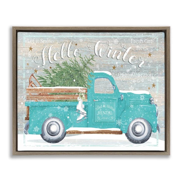 Stupell Industries Rustic Hello Winter Truck by Karen Tye Bentley 1 Piece Floater Frame Graphic Print Travel Art Print 21 in. x 17 in.