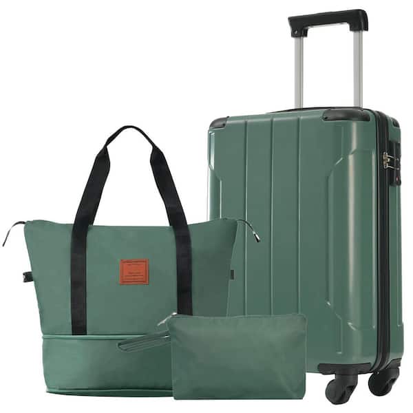 3-Piece Green ABS Hardshell Spinner 20 in. Luggage Set with an Expandable Travel Duffel Bag, a Toiletry Bag