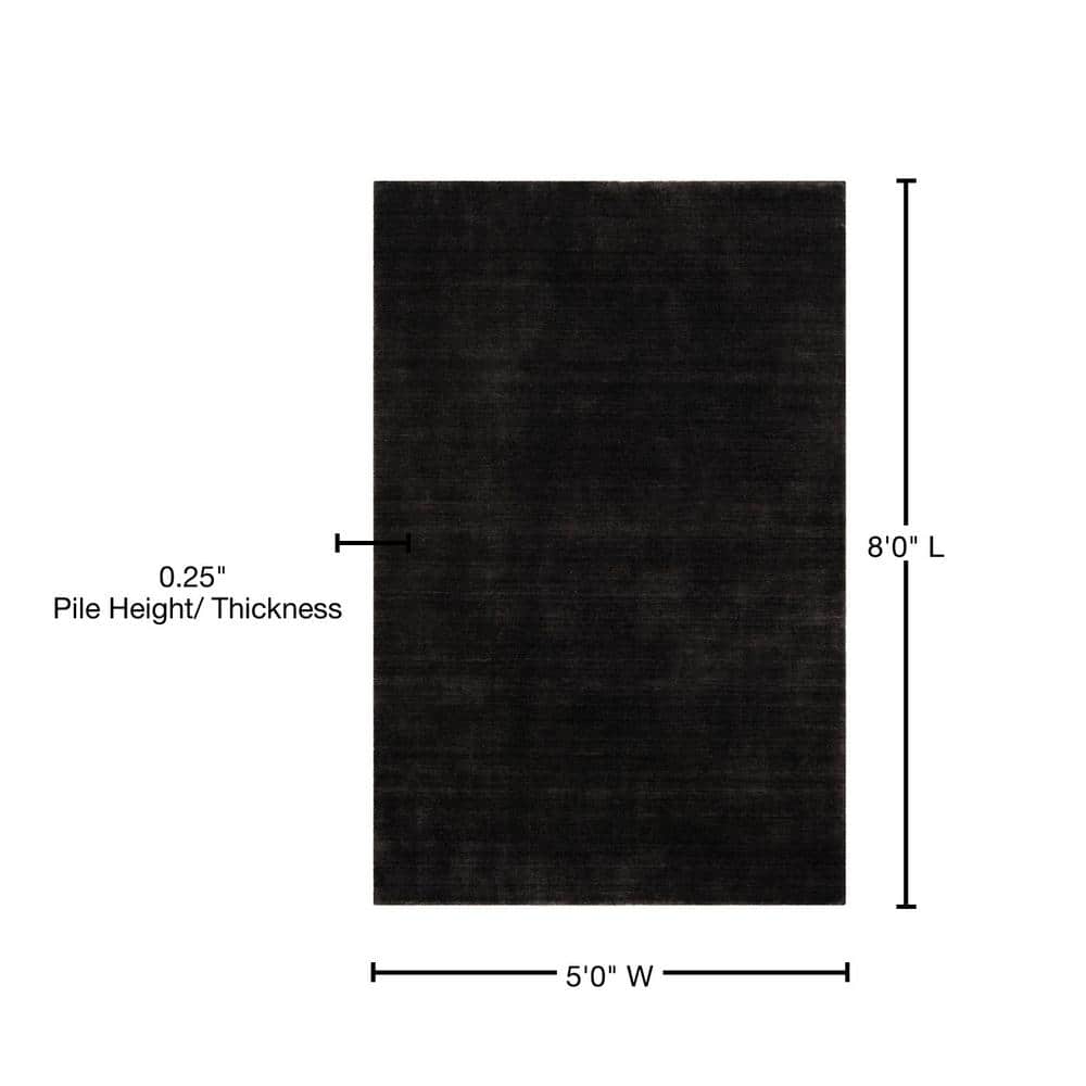 Handmade Black Wool Tufted Rectangular Area Rug 5' x 8'