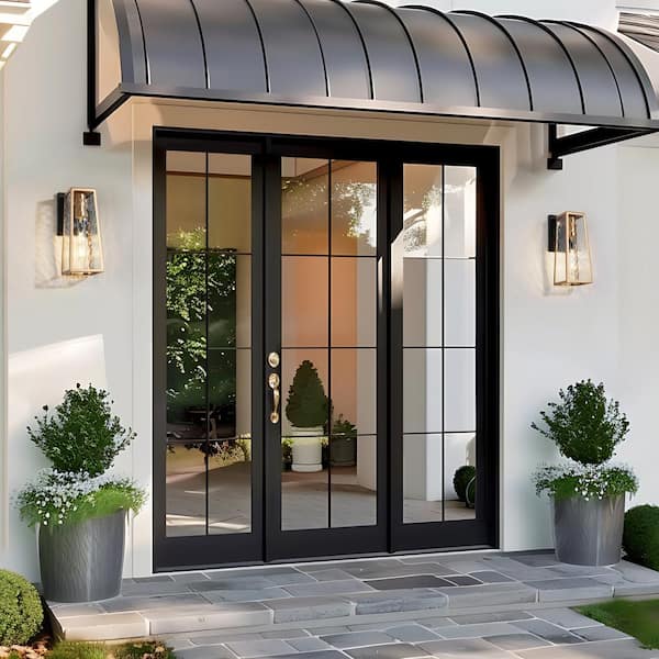 Modern Outdoor Wall Sconce 1-Light Satin Gold and Textured Black Outdoor Wall Lantern with Water Glass Shade