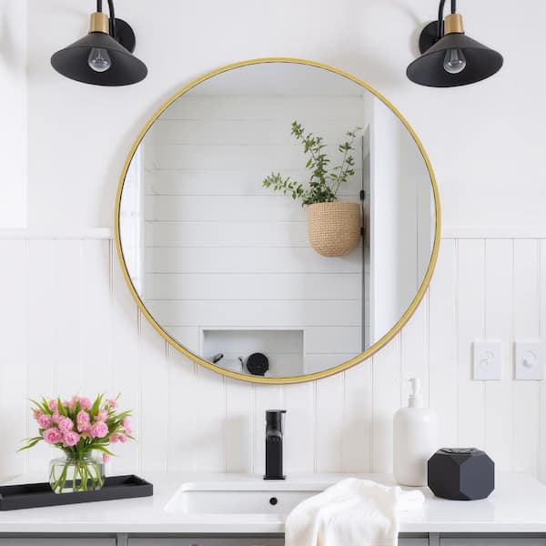 24 in. W x 24 in. H Round Framed Wall for Over Sink, Entryway, Living Room, Bathroom Vanity Mirror in Matter Black