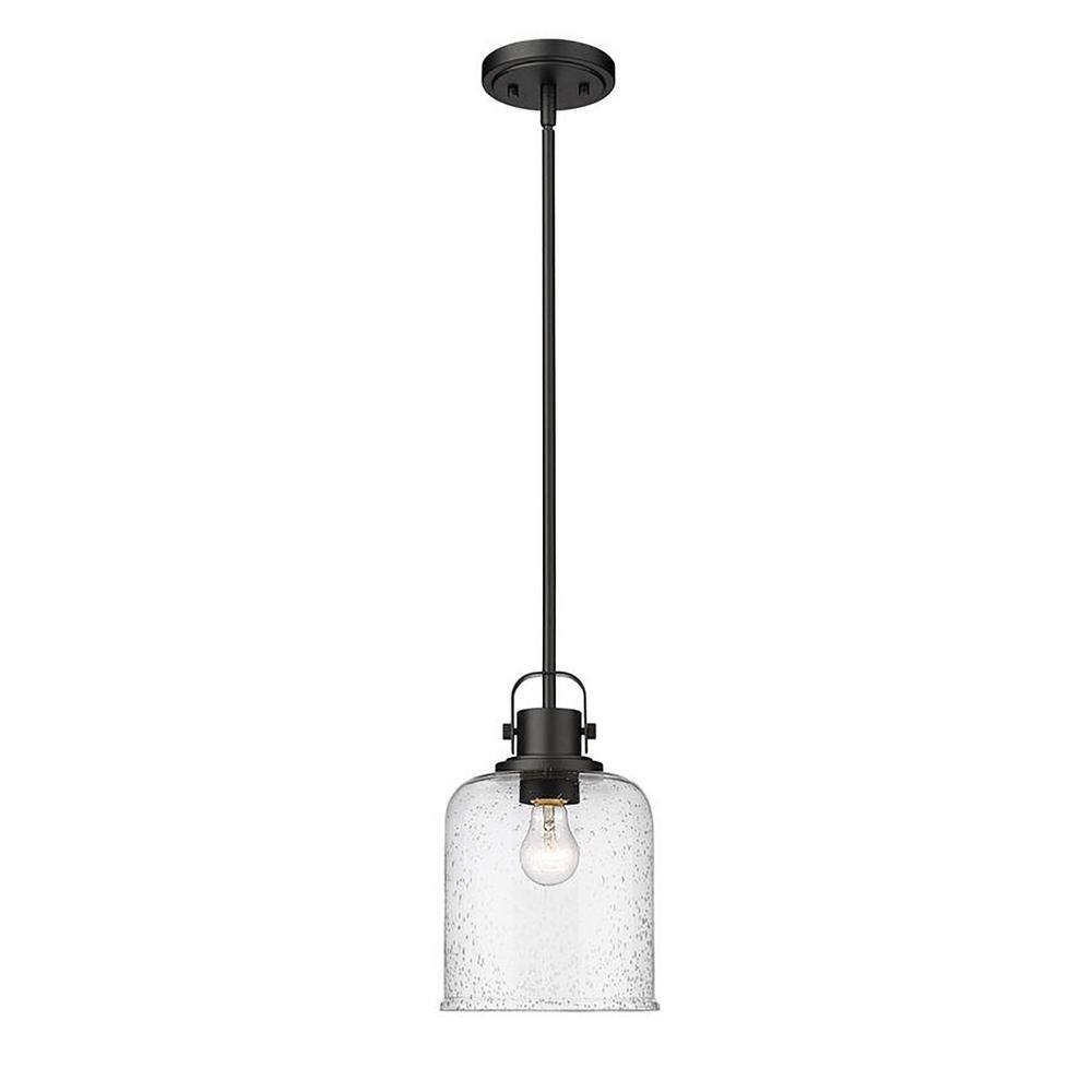 Kinsley 8 in. 1-Light Matte Black Globe Pendant Light with Clear Seeded Gla