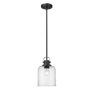 Kinsley 8 in. 1-Light Matte Black Globe Pendant Light with Clear Seeded Glass Shade