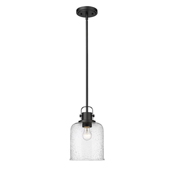 Unbranded Kinsley 8 in. 1-Light Matte Black Globe Pendant Light with Clear Seeded Glass Shade